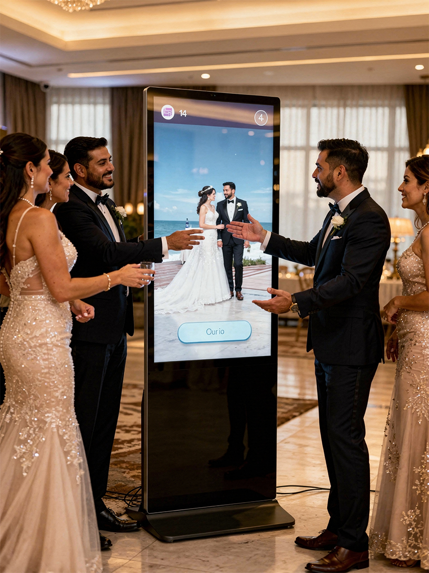Boda: invitados interactuando con el tótem